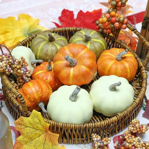 10Pcs Fake Pumpkins Fall Thanksgiving Decorations,Assorted Colors Plastic Pumpkins Home Decor, Artificial Mini Pumpkin for Decorating Autumn Harvest Outdoor Indoor Decor Centerpiece Table Decorations - Image 5