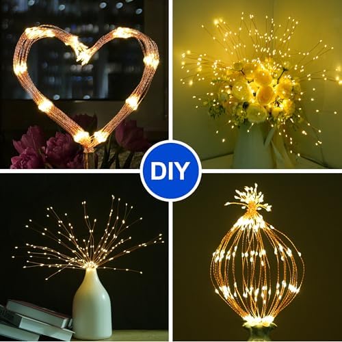 Solar Christmas Firework Lights Outdoor, 5 Pack 1000LED Solar Starburst Lights with Remote, 8 Modes Dimmable Waterproof Hanging Fairy Lights for Garden, Patio, Holiday Christmas Decor (Warm White) - Image 6