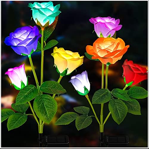 TONULAX Solar Garden Lights - Upgraded Outdoor Light, 7-Color Changing Rose Lights for Yard,Garden Decoration, Enlarged Solar Panel, More Realistic Rose Flower (2 Packs) by TONULAX