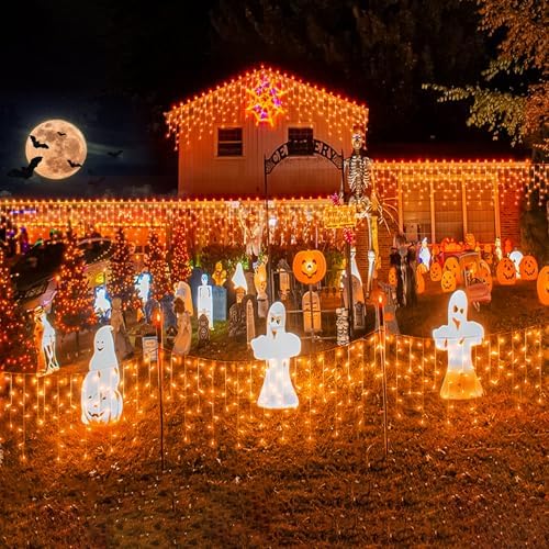 66ft Orange Halloween Lights Outdoor, 640LED Icicle Lights for Outside Indoor Twinkle Christmas Light with Connectable Clear Wire 8 Modes Timer Waterproof for House Party Tree Holiday Yard Patio Decor - Image 3