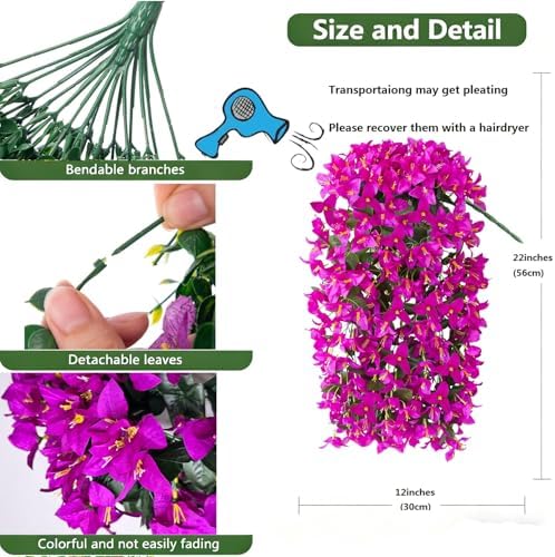 Artificial Fake Hanging Plants Flowers Basket Bougainvillea for Summer Outdoor Outside Decoration, Faux Silk Flowers UV Resistant Realistic Porch Home Patio Balcony Yard Outdoors Decor - Image 4