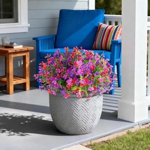 INXUGAO Artificial Flowers for Outdoors Spring Summer Decoration, 12 Bundles Fake Silk Colorful Daisy Eucalyptus Realistic UV Resistant for Outside Home Planter Porch Yard Decor (Purple Red Brown) - Image 7