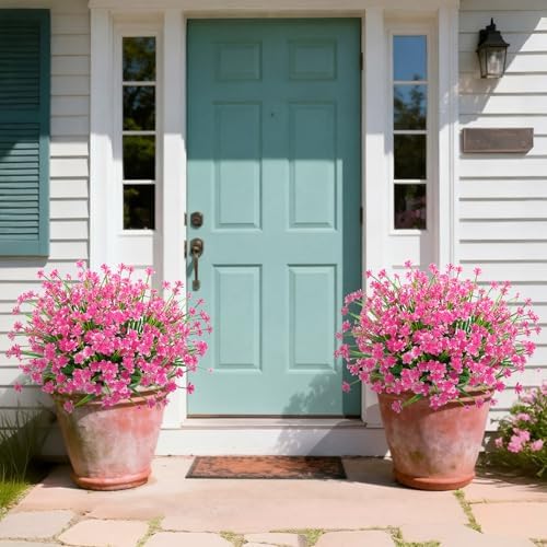 Ouddy Decor 24 Bundles Artificial Flowers for Outdoors Decorations, Pink - Image 6