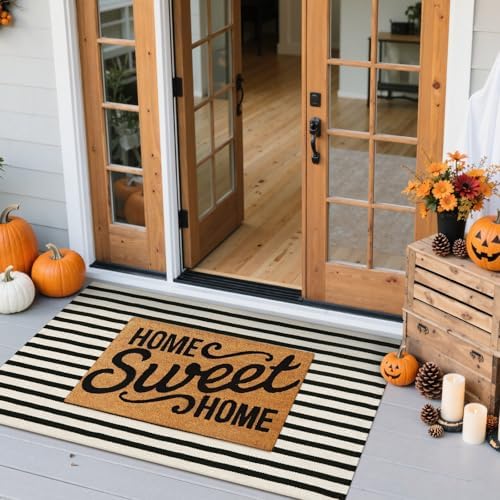 Fall Front Door Mat 2'x4.3', Cotton Washable Striped Outdoor Rug - Image 3