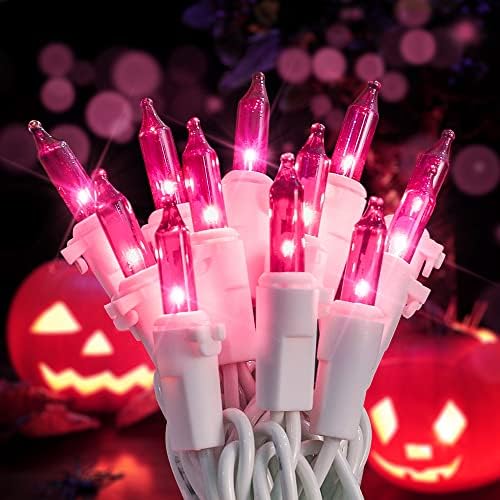 Hopolon 2PACK 50-Count 13ft Pink Purple Halloween Lights with White Wire by Hopolon