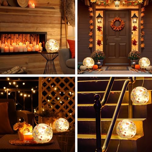 Rossesay 2 Pcs Fall Lighted Decorative Glass Ball 3.9 inch for Home Decor - Image 5