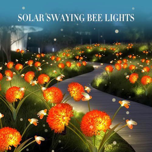 Solar Garden Lights, 6 Pack Swaying Bee Lights with Flowers, Waterproof Firefly Light Outdoor for Garden Patio Yard Pathway Decoration, Gifts for Women Mother's Day - Image 4