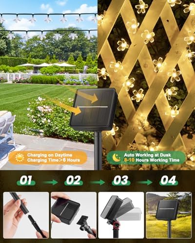 Brightown 2 Pack Total 52FT 120 LED Solar String Lights Flower Outdoor Waterproof Fairy Lights for Garden Yard Fence Patio Christmas Tree Wedding Party Decor, Warm White - Image 5