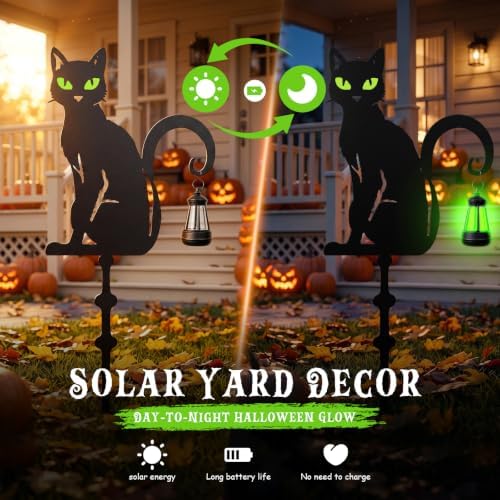 Halloween Black Cat Garden Stakes, 4-Pack Solar Lighted Yard Signs - Image 4