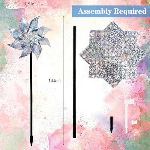 Hausse 10 Pack Reflective Pinwheels with Stakes (Assembly Required), Extra Sparkly Pin Wheel for Garden Decor, Bird Repellent Devices Deterrent to Scare Birds Away from Yard Patio Farm - Image 3