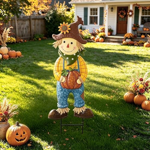 BRIGHTDECK Outdoor Fall Scarecrow Metal Stakes Decorations Autumn Yard Sign - Image 5