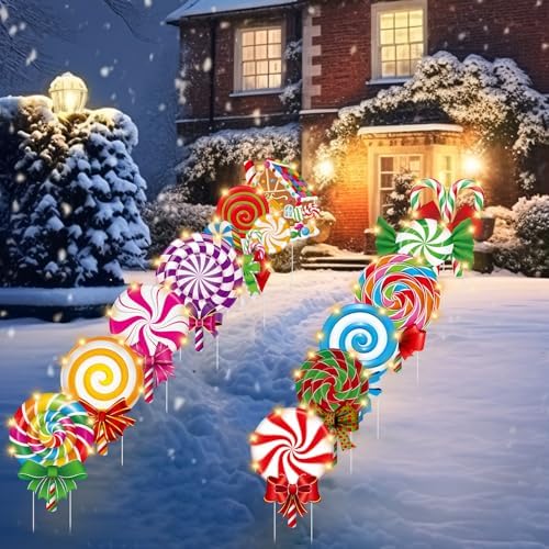 Blosssound 12 Pcs Christmas Candy Signs Stakes LED Yard Pathway Decor - Image 6
