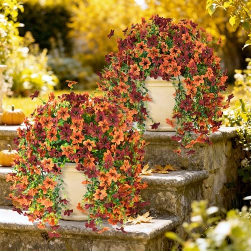 INQCMY Artificial Fall Hanging Flowers for Outdoors Patio Yard Decoration - Image 6