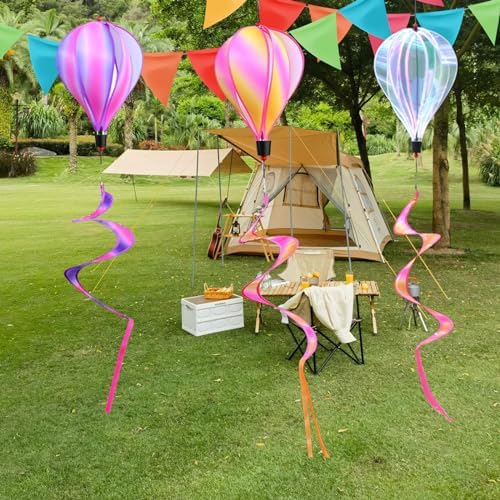 3 Pack Rainbow Hot Air Balloon Wind Spinner Garden Pinwheels Whirligigs Wind Spinner Decorations Outdoor Hanging Decor Lawn Yard Windsock Ornaments - Image 7