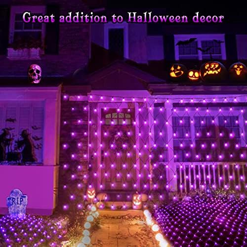 BlcTec Halloween Net Lights, 200 LED 8.4ft x 5.2ft Purple Halloween Lights with 8 Modes, Timer, Connectable, Waterproof and Green Wire Design for Trees, Bushes Outdoor Decorations - Image 4