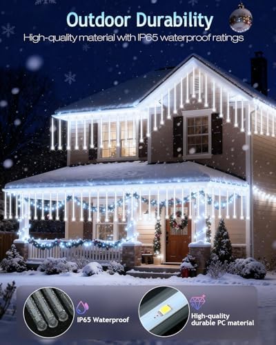 PEMOTech Christmas Lights Outdoor,12-Tube Meteor Shower Lights Outdoor - Image 4