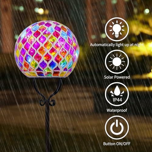 VCUTEKA Decorative Solar Garden Lights, 6" Mosaic Globe Outdoor Stake - Image 4
