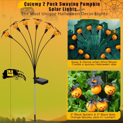 Halloween Decorations Outdoor 2 Pack Pumpkin Swaying Solar Lights - Image 2
