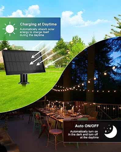 Zuske Solar String Lights Outdoor Waterproof 50FT with USB Port and 27 Shatterproof ST38 Bulbs(2 Spare), LED Solar Powered Patio Lights for Outside, Porch, Backyard, Bistro, Garden, Market - 2200K - Image 4