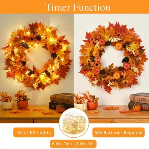 Waipfaru 2 Pack Fall Decor, 22" Fall Wreaths for Front Door, Autumn Wreath - Image 4