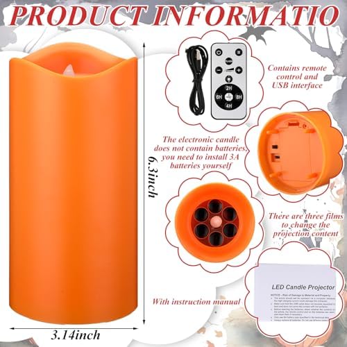 Baquler Halloween Projector Candle Ghost Projector Light Halloween Indoor Decoration Spooky Scary LED Flameless Candle Battery Operated Night Light with Remote and Timer Bedroom Home Decor Party Gift - Image 2