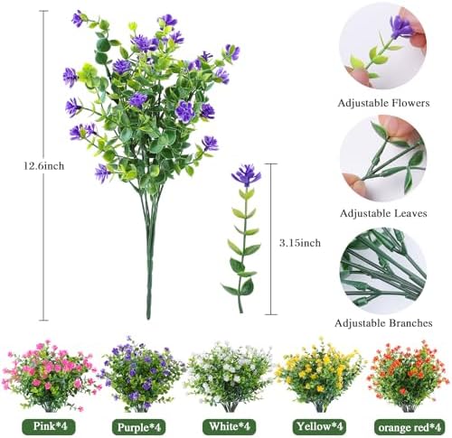 AmyHomie 20 PCS Artificial Flowers for Outdoors, UV Resistant Fake Plants - Image 2