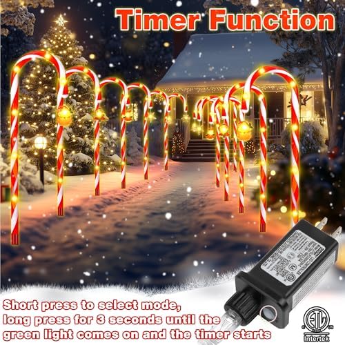 12-Pack 22" Christmas Candy Cane Lights Outdoor Pathway - Waterproof IP65, 8 Lighting Modes with Timer, Christmas Decorations for Driveway, Walkway, Front Door, Party, Patio, Garden, Lawn,Yard Decor - Image 5