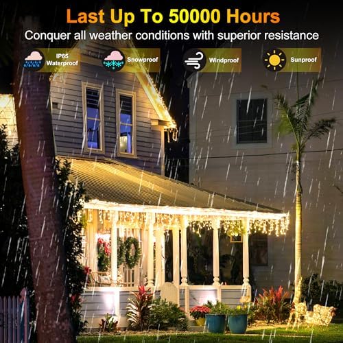 670 LED 66FT Christmas Icicle Lights, 148 Drops, 12 Modes, Warm White - Image 5
