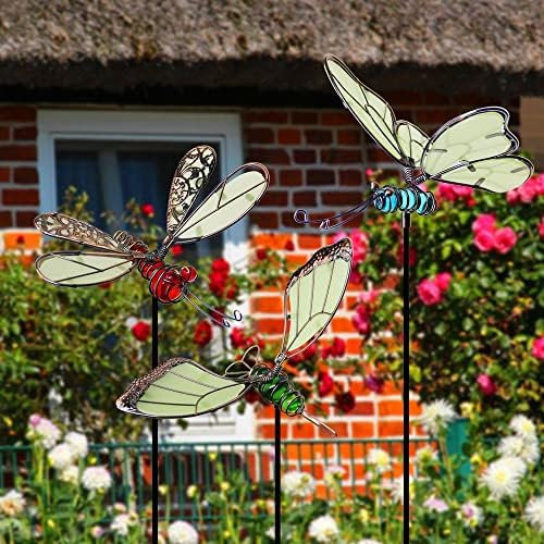 Juegoal 20 Inch Butterfly Garden Stakes Decor, Dragonfly Stakes, Hummingbird Glow in Dark Metal Yard Art for Mom, Mothers Day Ideal Gifts, Indoor Outdoor Lawn Pathway Patio Ornaments, Set of 3 - Image 5