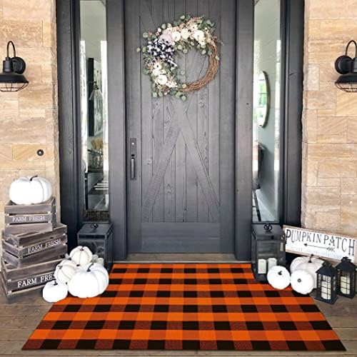 KILOCOCO Halloween Buffalo Plaid Rug 4x6 ft Orange and Black Front Door Rug by Kilococo