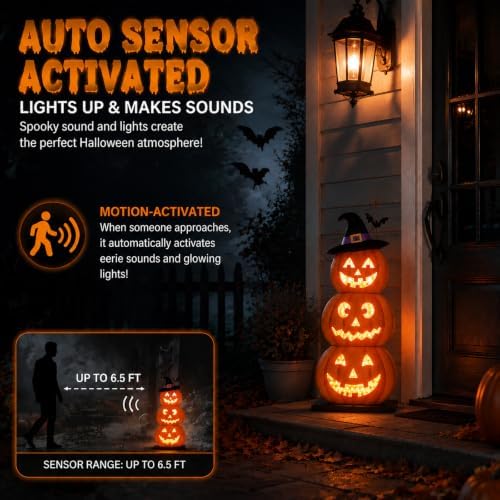 Halloween Decorations LED Light Up Pumpkin Decor Spooky Sound Porch Sign - Image 3