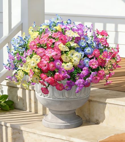 Artificial Flowers Fake Plants for Outdoors Decoration, 12 Bundles Silk Morning Glory with Eucalyptus Realistic UV Resistant Faux Flowers for Outside Planter Porch Yard Patio Garden Home Indoor, Mix - Image 2