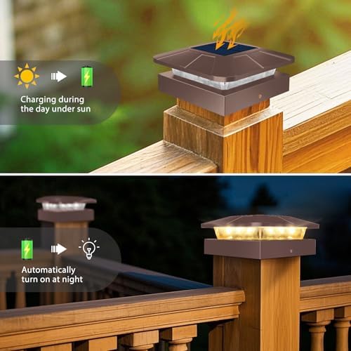 Peasur 6 Packs 4x4 Brown Post Solar Lights with 3 Modes - Image 5