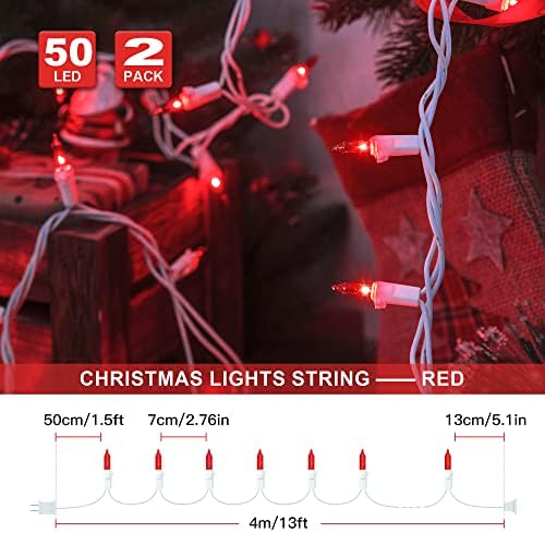 Hopolon 2PACK 50-Count 13ft Red Christmas Lights with White Wire - Image 2