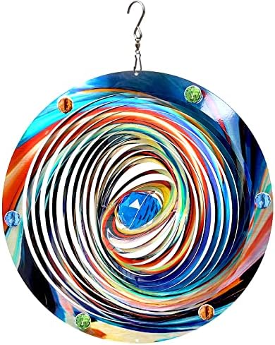 FONMY Mandala Wind Spinner w/Crystal Ball-Blue Plenet 3D Stainless Steel Hanging Spinners Worth Gift Christmas Decoration Indoor/Outdoor Garden Décor Kinetic Yard Art 12 Inches Wind Sculpture by FONMY