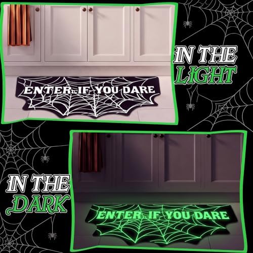 Rtteri Halloween Spider Web Doormat Glow in Dark 17x30 Non Slip Entrance - Image 4