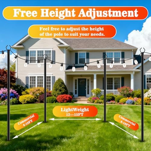 LETIANPAI 8 Pack String Light Poles,10 FT Metal Poles with Fork for Outdoor String Lights,Outdoor Light Poles with Fork,Poles/Post/Stand for Outside - Image 6