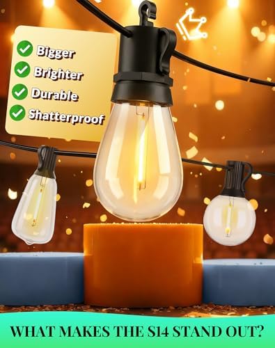 Outdoor String Lights Patio Light - 50Ft Outside Waterproof Dimmable Bulbs - Image 2
