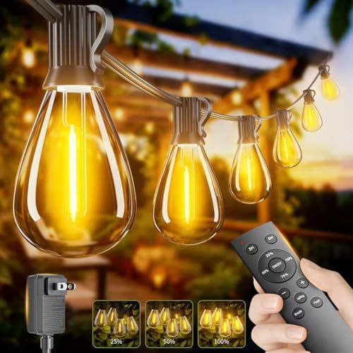 200FT Outdoor String Lights with Remote & Dimmable, 72+2 Shatterproof Waterproof Bulbs, Dimmable Outside Hanging Patio Lights for Backyard, Porch, Deck, Garden 2700K Warm White by Unknown
