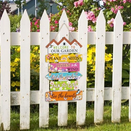 HOURIA Welcome to Our Garden Wooden Sign(11.4”x17.6”),Inspirational Gardening Signs for Outside,Colorful Garden Yard Greenhouse Decor,Gardening Gifts for Women, Men, Gardeners,Plant Lovers - Image 4