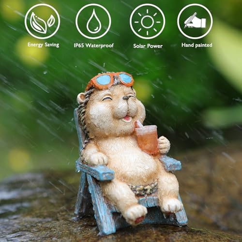 FOXMIS Hedgehog Statue Outdoor Solar Garden Decor for Outside Lawn Yard Patio, Home Office Decorations Indoor Lights, Ideal Ornaments Birthday Gifts for Mom Women Grandma - Image 4