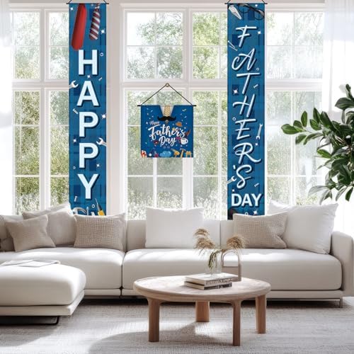 VitalCozy 3pcs Happy Father's Day Banner Blue Welcome Porch Signs Father's Day Hanging Door Banner for Indoor Outdoor Fathers Party Decoration Supplies - Image 6