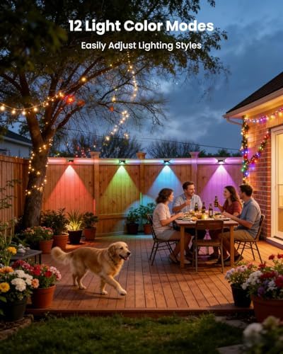 12 Pack Waterproof Solar Fence Lights for Outdoor 12 Modes Warm & Cool White RGB LED Spot Lens 3-Sided Solar Powered Wall Lighting, Decor for Outside Patio Step Backyard Deck Railing Pool - Image 3