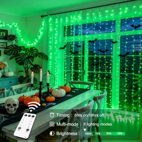 JMEXSUSS 300 LED Green Curtain Lights for Halloween Decor, 9.8x9.8ft - Image 2