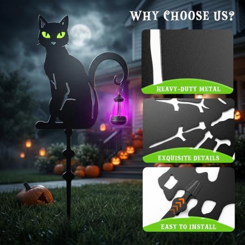 Halloween Black Cat Garden Stakes, 4-Pack Solar Lighted Yard Signs - Image 6