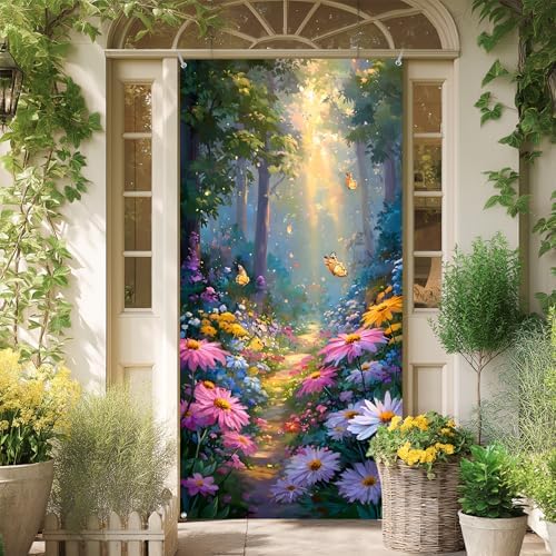 Front Door Covers Decorative, Spring Flower Design Door Curtain 70.8 x 35.4 Inch for Porch Outdoor Indoor Home Decor (Colorful-249) - Image 7