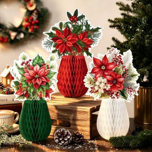 Pedel Christmas Poinsettia Flower Table Centerpiece 9Pcs - Image 4
