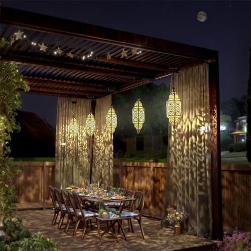 Twinkya 2 Pack Hanging Solar Lights Outdoor Garden Decorative Solar Lantern Waterproof Metal Moroccan Outdoor Decorations for Patio Pathway Yard Porch Backyard Garden Decor (White, 2 Pack) - Image 3