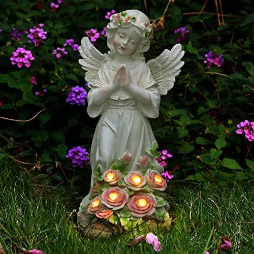 Panven Garden Decor Angel Statue, Outdoor Patio Garden Sculptures & Statues, Solar Yard Decorations Lawn Ornaments Figurines for Outside by Panven
