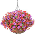 Artificial Hanging Faux Flowers Basket, Fake Silk Daisy Eucalyptus Plants Arrangement,for Spring Summer Outdoor Decoration,UV Resistant, Coconut Planter,Look Real for Home Garden Decor (Purple Red) by Unknown